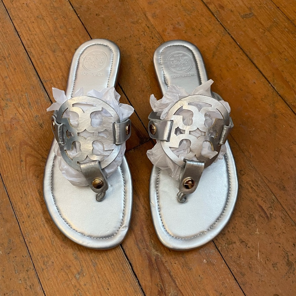 Tory Burch Metallic Silver Sandals